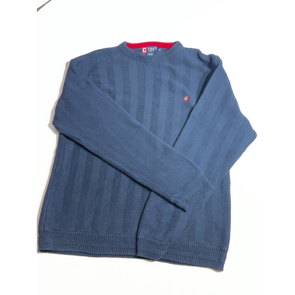 Chaps Mens Navy Blue Chevron Texture Cotton Crew Neck Sweater Size Large